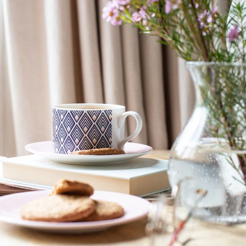 Teacups & Saucers|Jo Deakin Gatsby Blue & Blush Pink Cup (Blush Saucer)