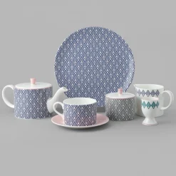 Tea Plates|Jo Deakin Gatsby Tea Plate (Blue & Blush Pink)