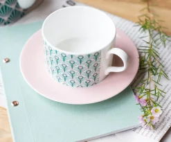 Teacups & Saucers|Jo Deakin Peacock Teal & Blush Pink Cup (Blush Saucer)
