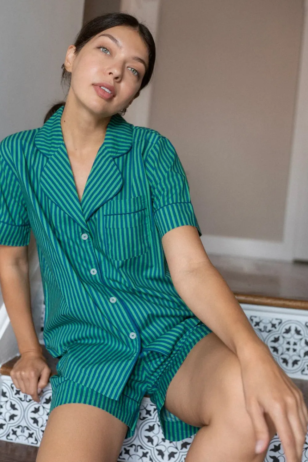 Robes, Nightgowns & Dresses|Jungle Jane Navy-Green Stripes Nighty Nite