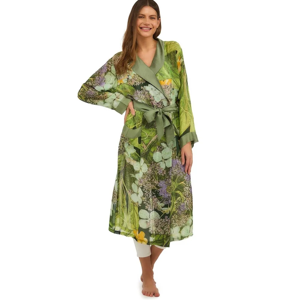 Robes, Nightgowns & Dresses|KEW Hydrangea Print Lime Robe Gown