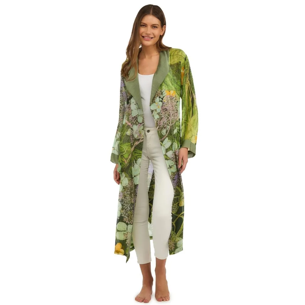 Robes, Nightgowns & Dresses|KEW Hydrangea Print Lime Robe Gown