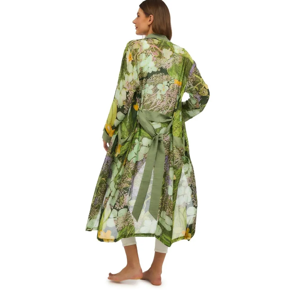 Robes, Nightgowns & Dresses|KEW Hydrangea Print Lime Robe Gown