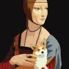 Greeting Cards|Lady with Corgi Da Vinci Birthday Card