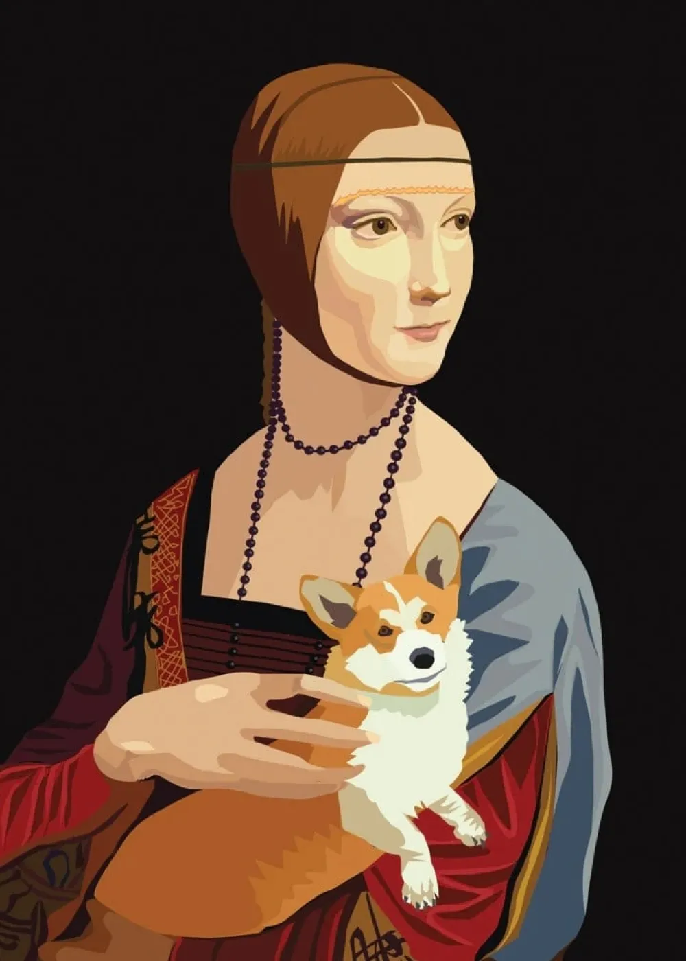 Greeting Cards|Lady with Corgi Da Vinci Birthday Card