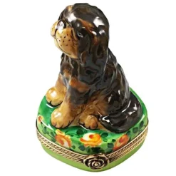 Rochard Limoges|Limoges Black and Tan King Charles Spaniel Box