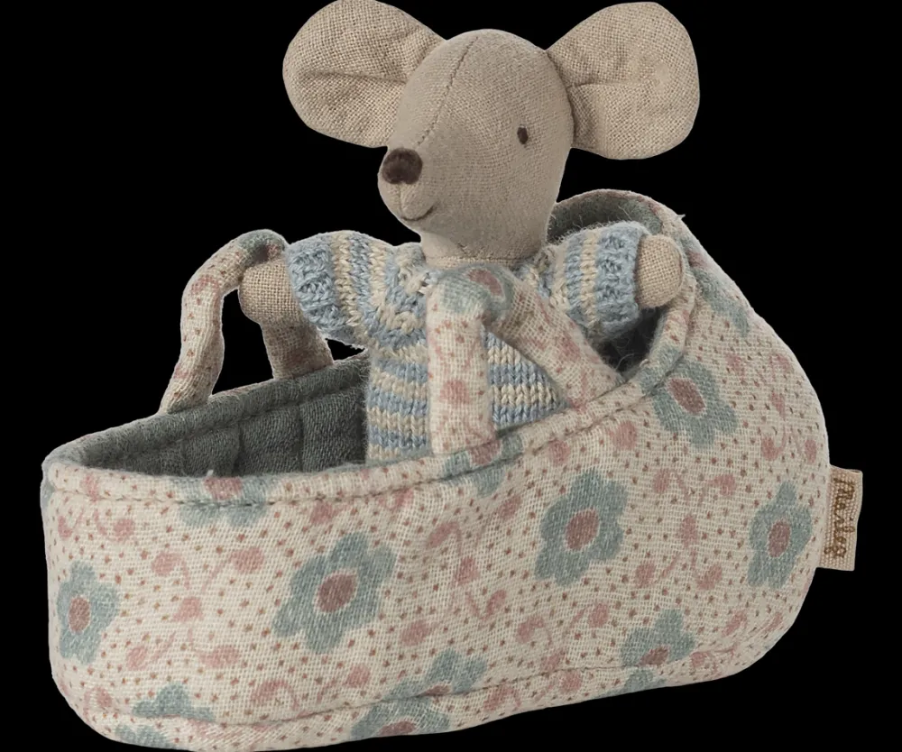 Maileg Maileg|Toys|Baby Mouse in Carry Cot - Blue