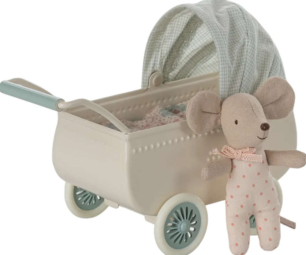 Maileg Maileg|Toys|Pram with Baby Mouse - Mint