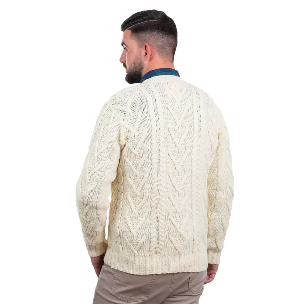 Shirts & Sweaters|Men's V Neck Cable Cardigan (Natural)