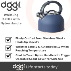 Tea Kettles|Oggi Stainless Steel Whistling Tea Kettle 1.9L (Blue)