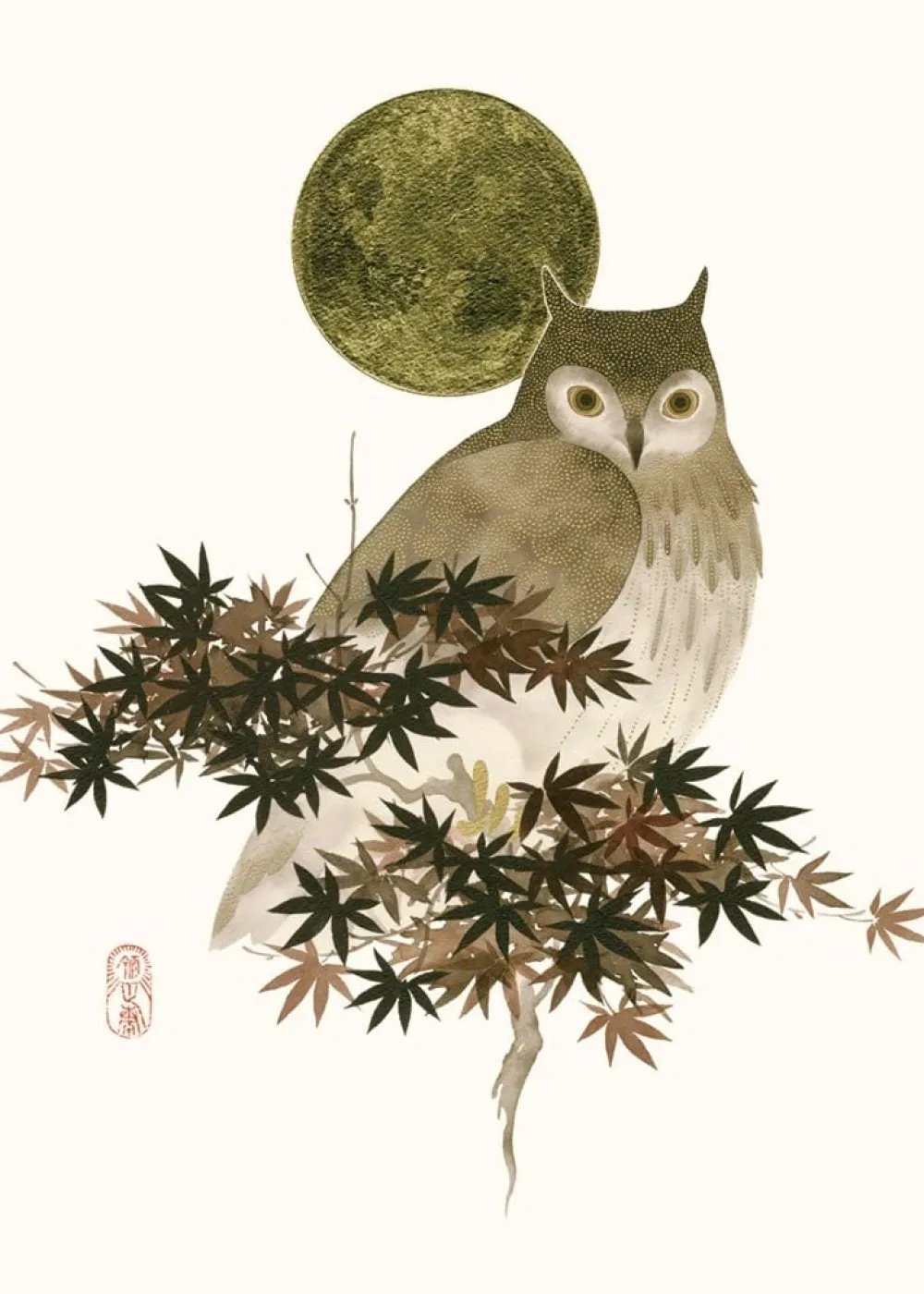 Greeting Cards|Owl and Golden Moon Birthday Card