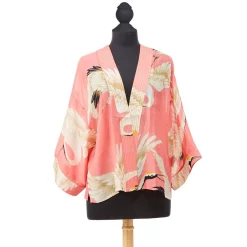 Robes, Nightgowns & Dresses|Peony Pink Heron Print Short Kimono