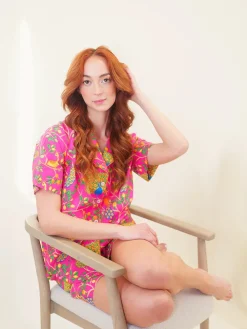 Robes, Nightgowns & Dresses|Pink Fearless Peacock Short Sleep Set