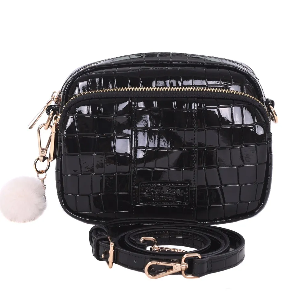 Pom Pom London Pom Pom London|Black Patent Croc Original Bag