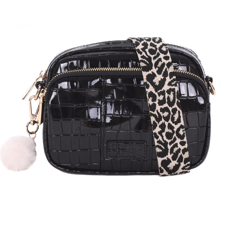 Pom Pom London Pom Pom London|Black Patent Croc Original Bag
