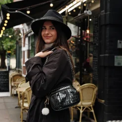 Pom Pom London Pom Pom London|Black Patent Croc Original Bag