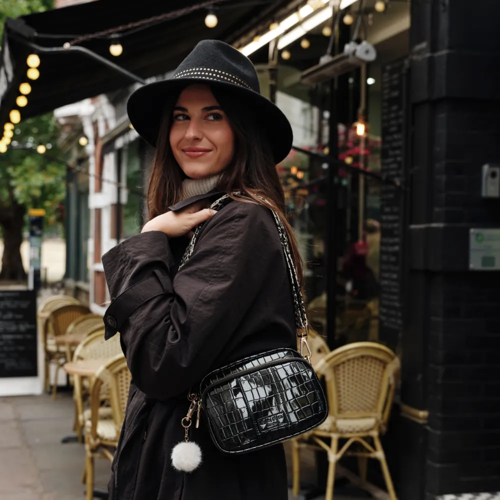 Pom Pom London Pom Pom London|Black Patent Croc Original Bag