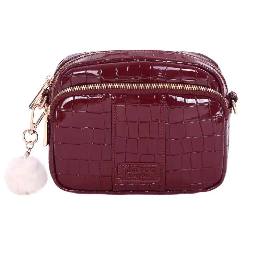 Pom Pom London Pom Pom London|Claret Patent Croc Original Bag
