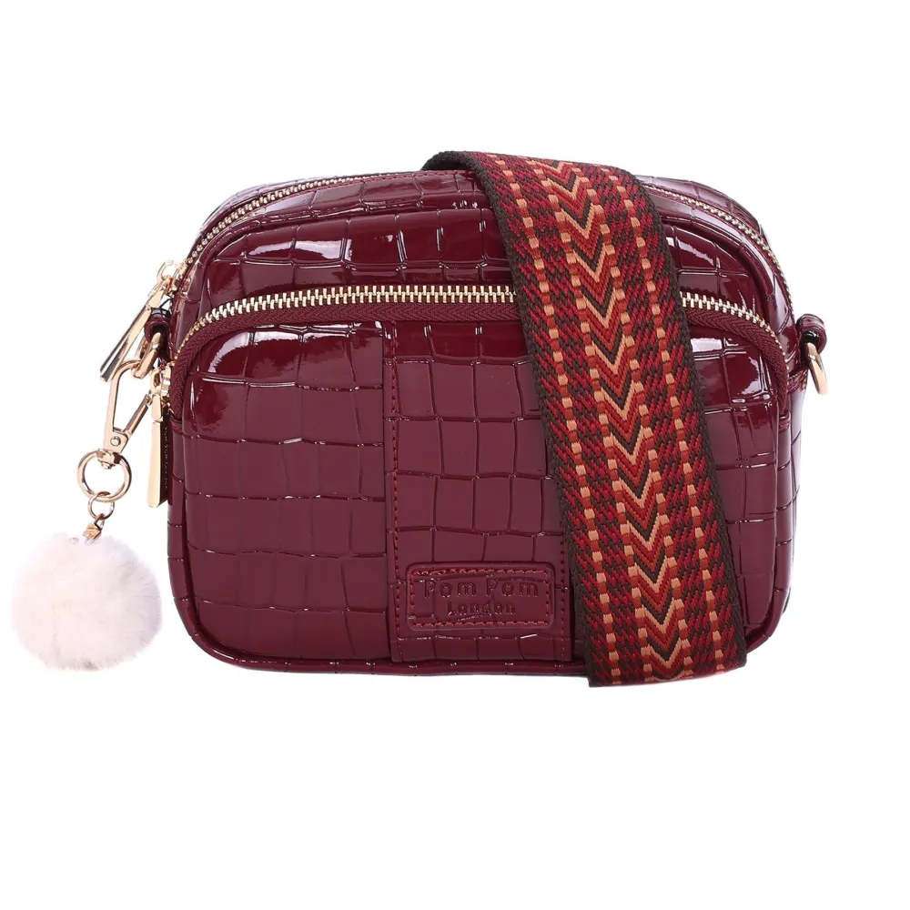 Pom Pom London Pom Pom London|Claret Patent Croc Original Bag