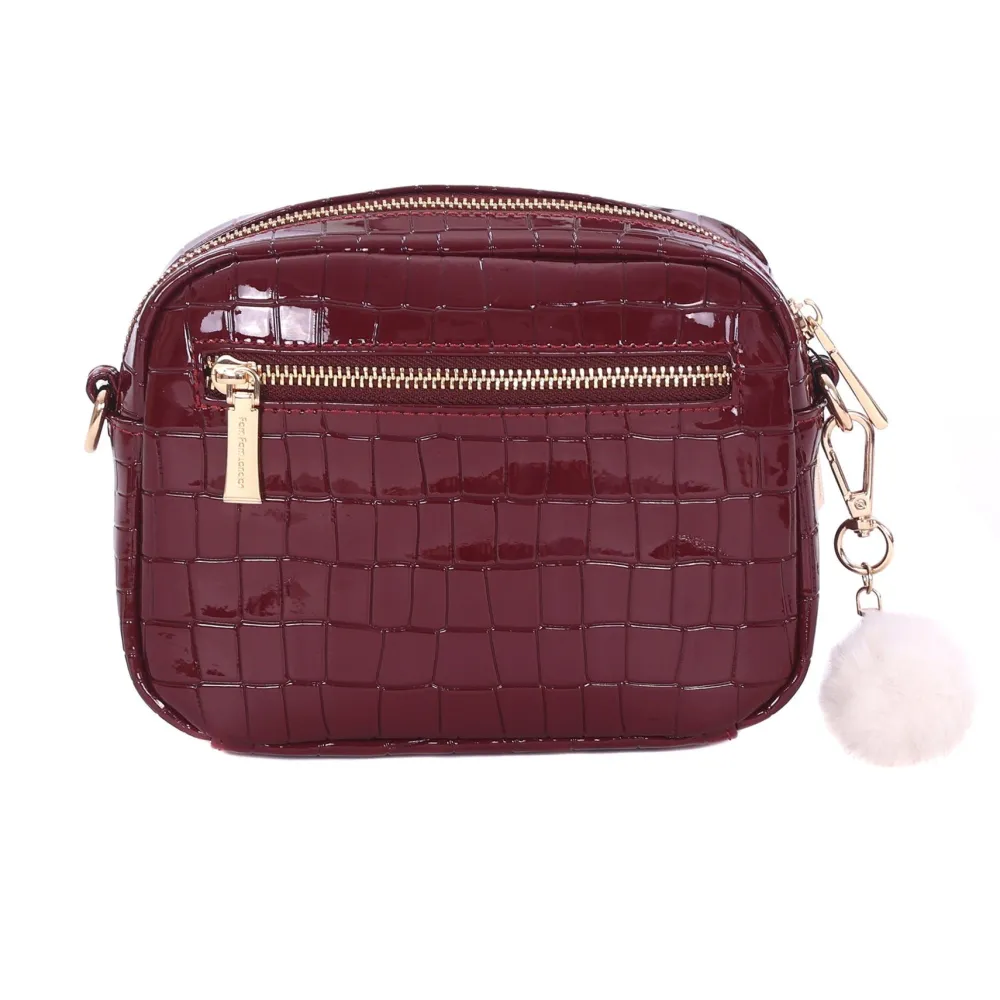 Pom Pom London Pom Pom London|Claret Patent Croc Original Bag