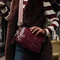 Pom Pom London Pom Pom London|Claret Patent Croc City Bag