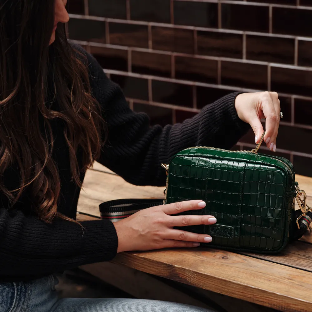 Pom Pom London Pom Pom London|Clover Green Patent Croc City Bag