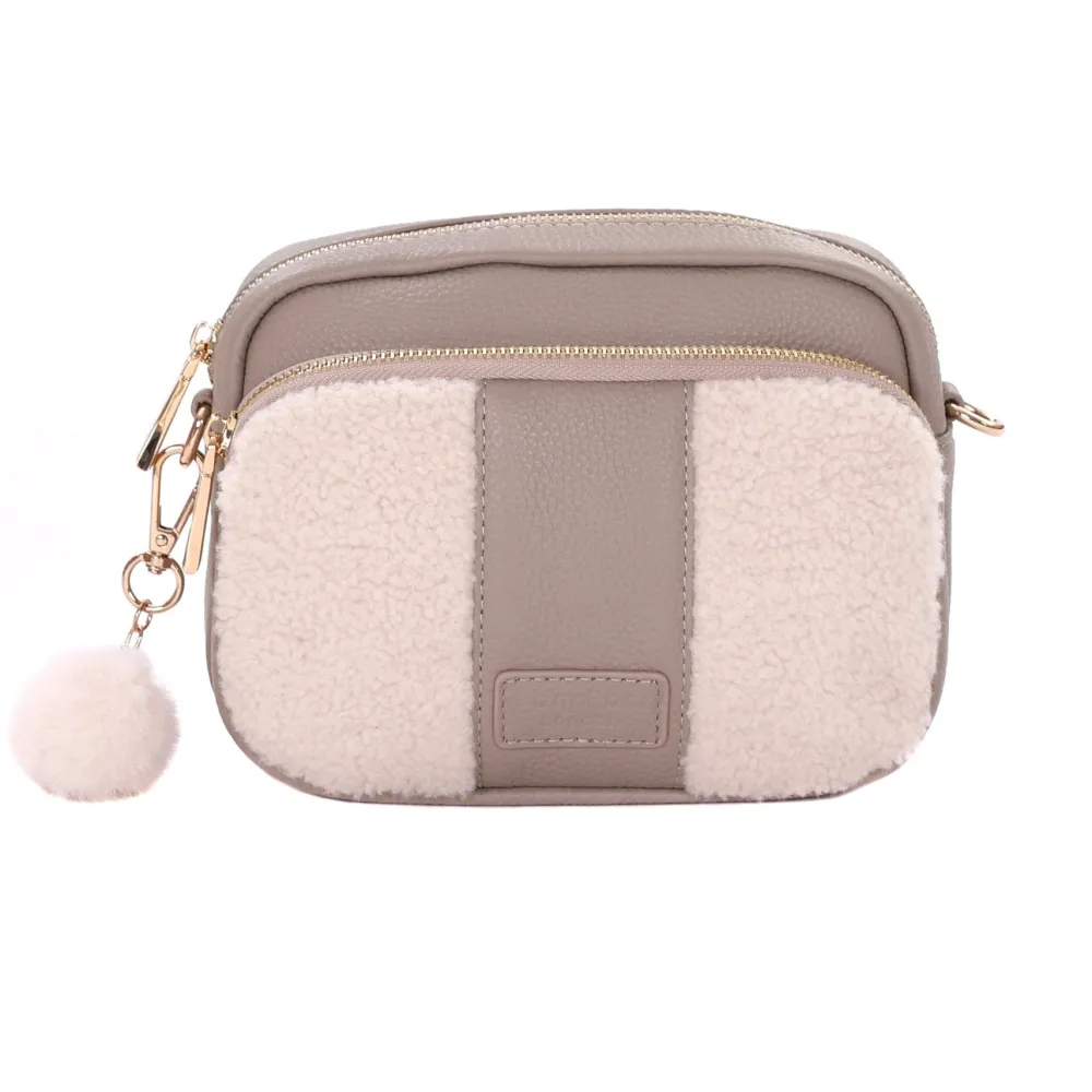 Pom Pom London Pom Pom London|Stone Leather & Faux Fleece Original Bag