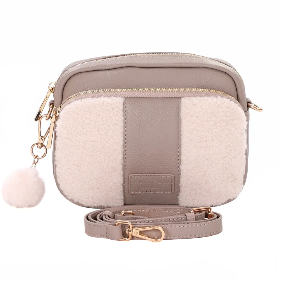 Pom Pom London Pom Pom London|Stone Leather & Faux Fleece Original Bag