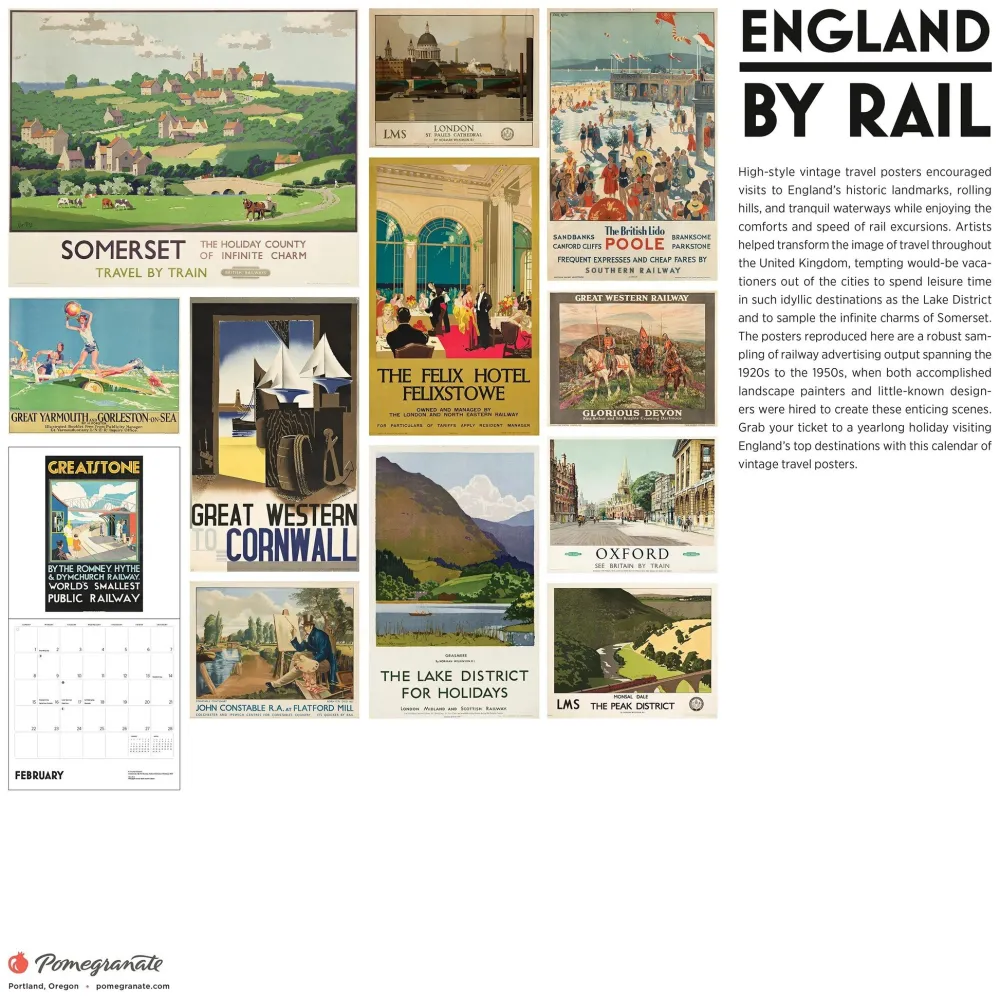 Pomegranate Calendars|England by Rail: Vintage Travel Posters 2026 Wall Calendar