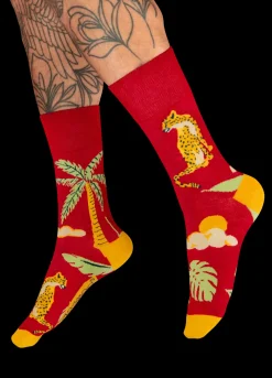 Powder UK Socks|Chilled Cheetah in Raspberry Red Socks