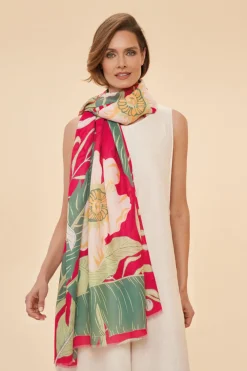 Powder UK Scarves & Wraps|Delicate Tropical Dark Rose Print Scarf