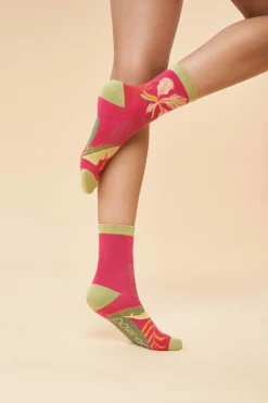 Powder UK Socks|Delicate Tropical Women's Ankle Socks (Dark Rose)