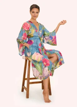 Powder UK Robes, Nightgowns & Dresses|Floral Study Denim Blue Kimono Gown