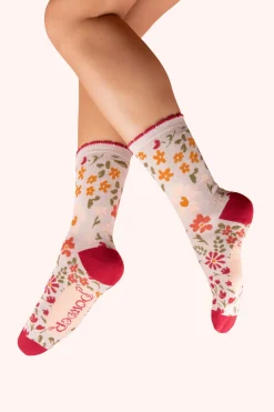 Powder UK Socks|Flower Meadow Cream Women's Ankle Socks