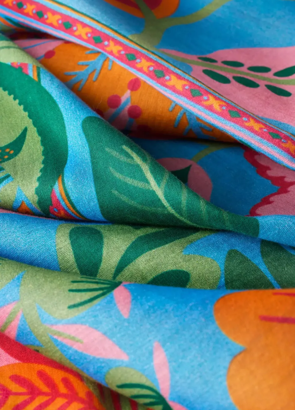 Powder UK Scarves & Wraps|Folky Floral Cornflower Blue Scarf