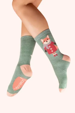 Powder UK Socks|Glitter Cosy Fox Ankle Socks