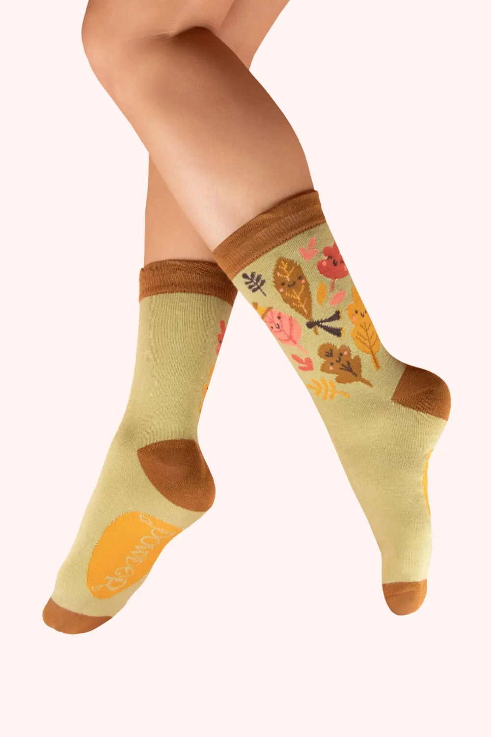 Powder UK Socks|Happy Leaves Sage Women's Ankle Socks