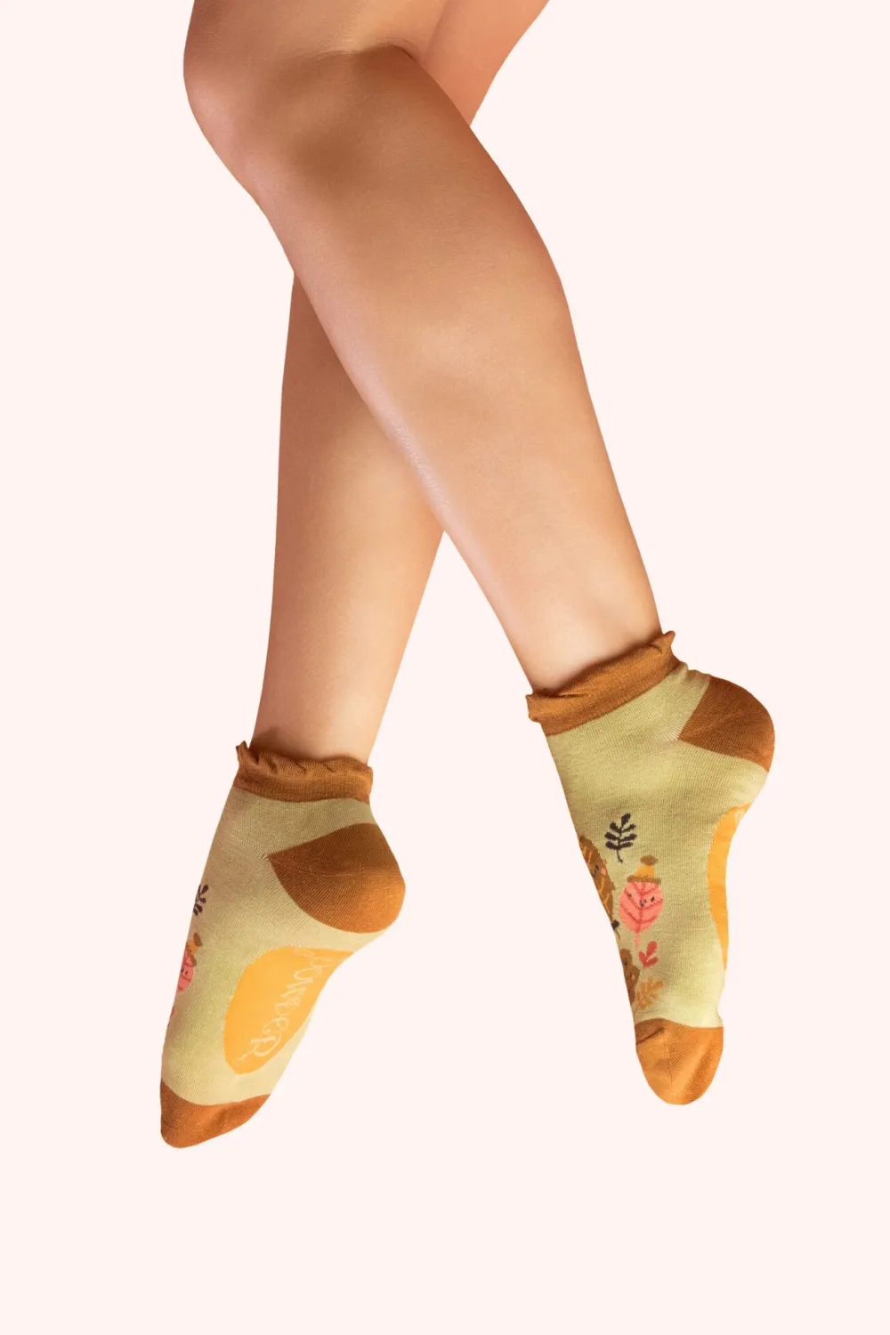 Powder UK Socks|Happy Leaves Sage Women's Trainer Socks