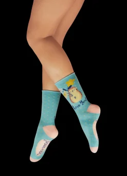 Powder UK Socks|Hedgehog Sharing Love Aqua Ankle Sock