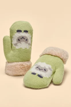 Powder UK Childrenswear|Kids Knitted Sheep Mittens (Sage)