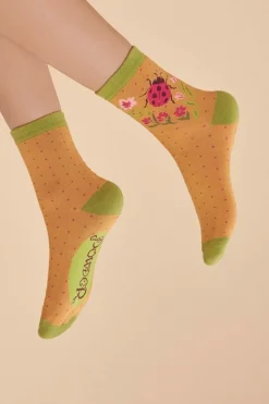 Powder UK Socks|Ladybird in Mustard Women's Ankle Socks