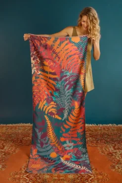 Powder UK Scarves & Wraps|Luxurious Teal Forest Foliage Scarf