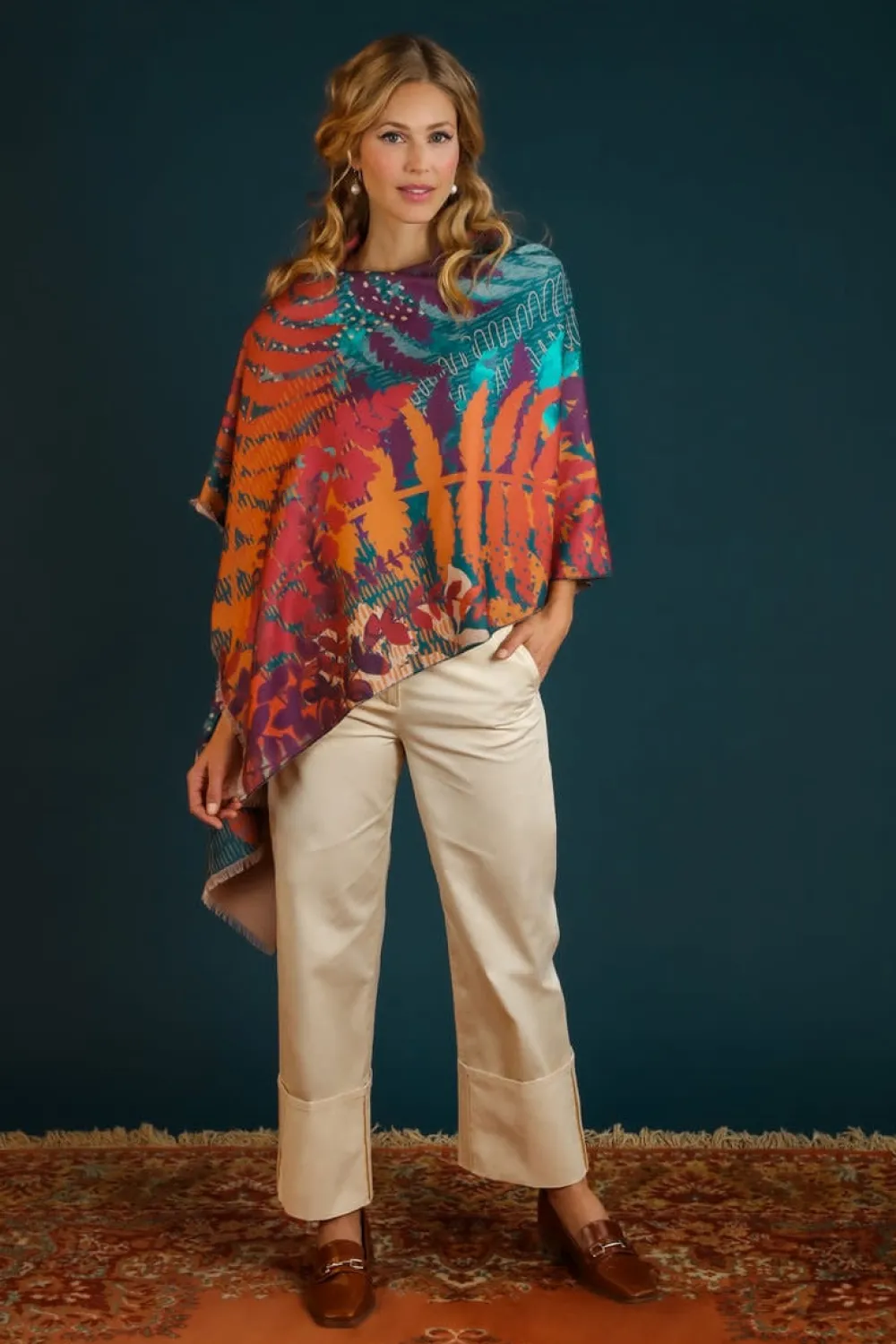 Powder UK Scarves & Wraps|Luxurious Teal Forest Foliage Scarf