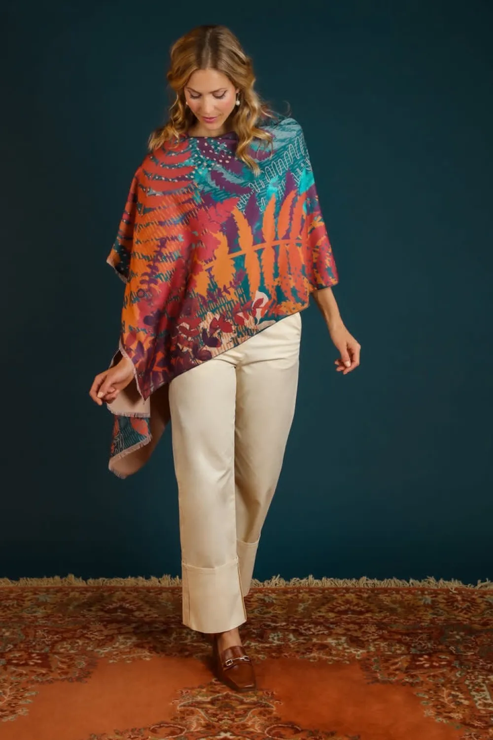 Powder UK Scarves & Wraps|Luxurious Teal Forest Foliage Scarf