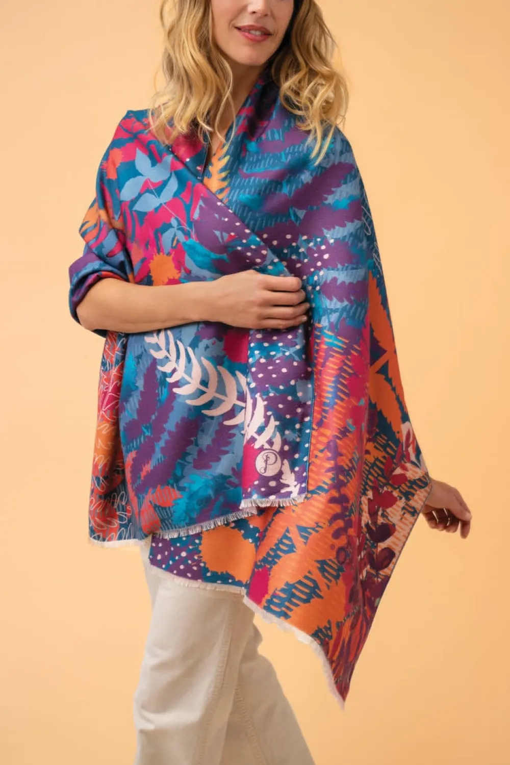 Powder UK Scarves & Wraps|Luxurious Teal Forest Foliage Scarf