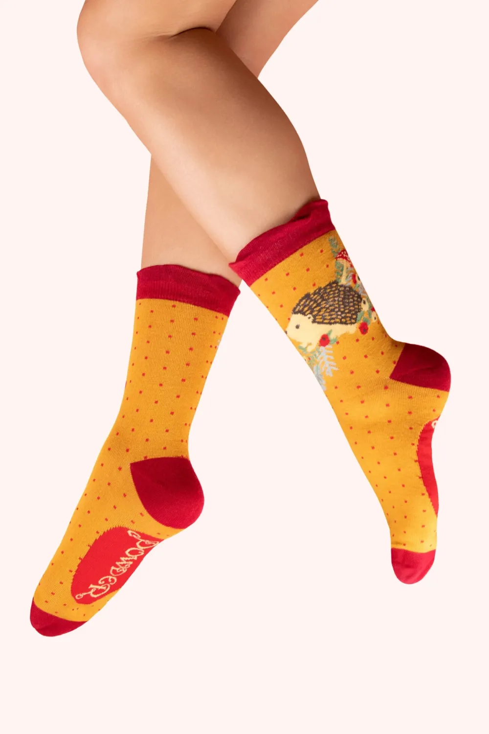 Powder UK Socks|Nesting Hedgehog Mustard Women's Ankle Socks