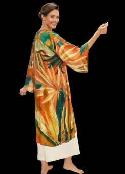 Powder UK Robes, Nightgowns & Dresses|Painted Palms Tangerine Kimono Gown
