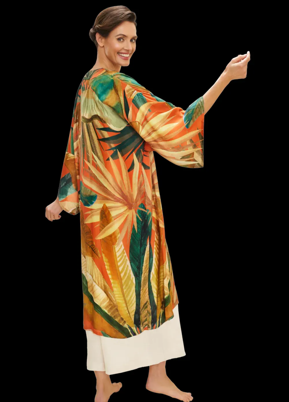 Powder UK Robes, Nightgowns & Dresses|Painted Palms Tangerine Kimono Gown