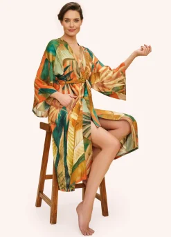 Powder UK Robes, Nightgowns & Dresses|Painted Palms Tangerine Kimono Gown