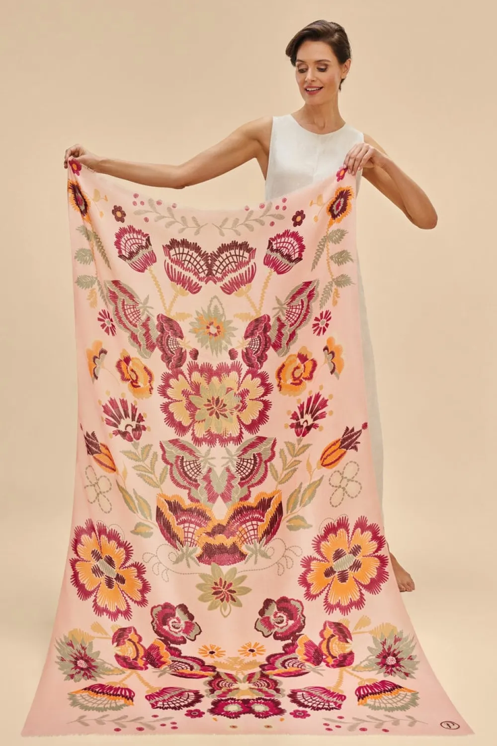 Powder UK Scarves & Wraps|Printed Floral Symmetry Scarf (Pink)
